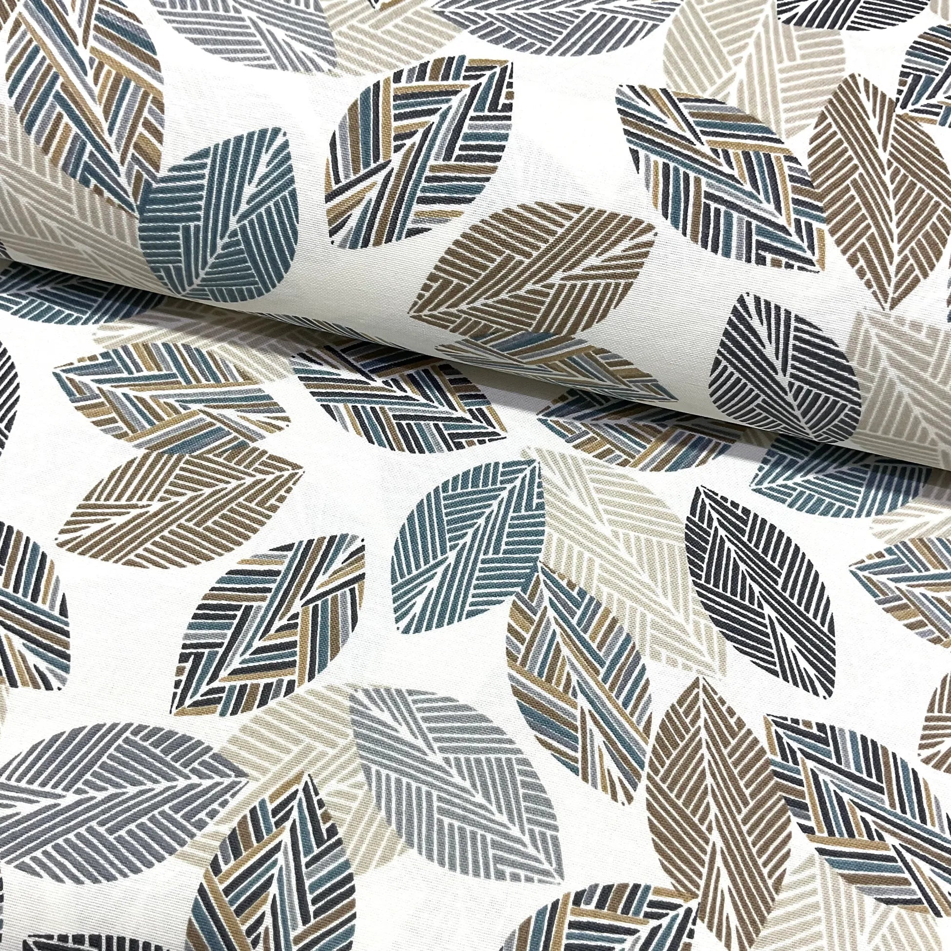 Petrol Striped Leaves Duck Canvas