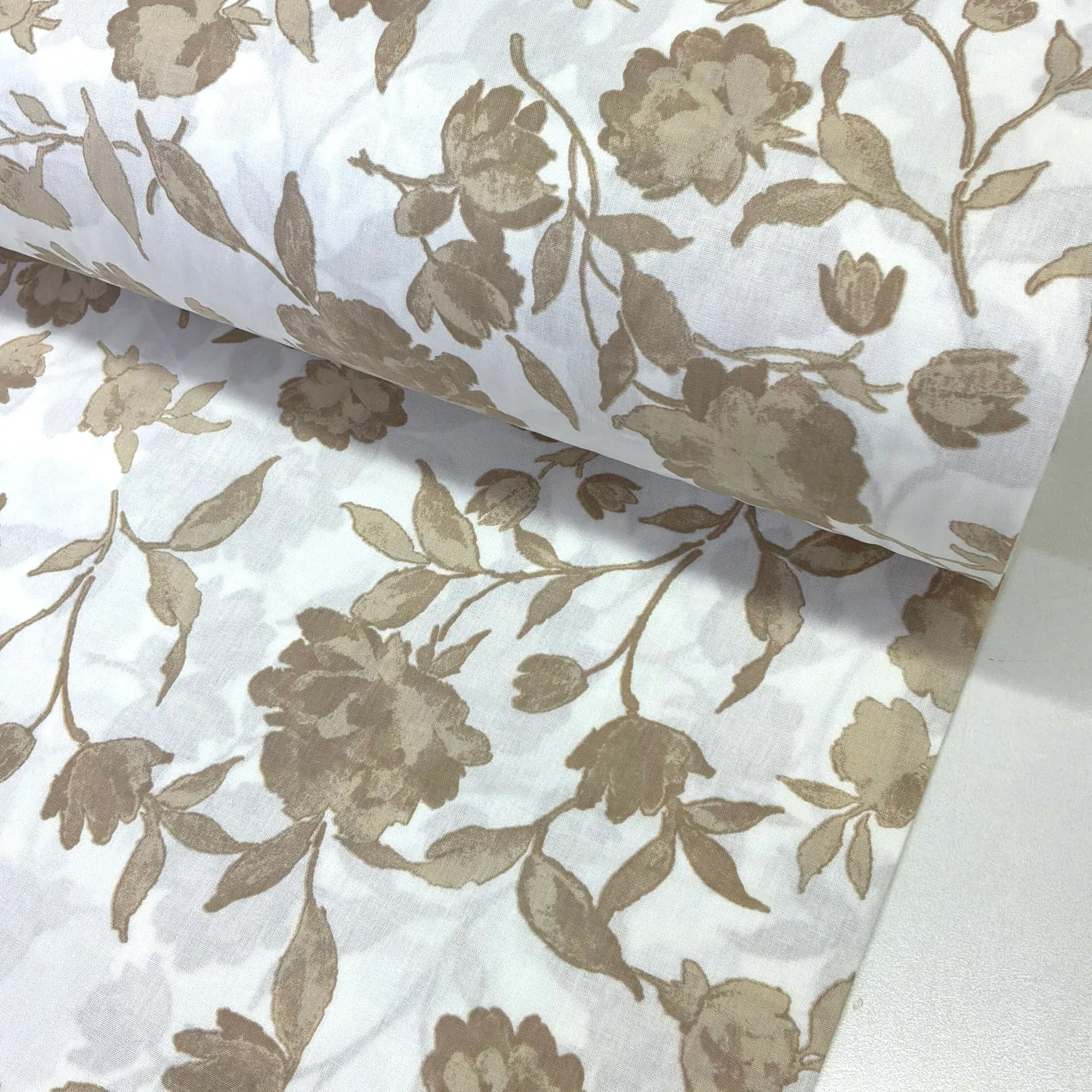 Hazy Beige Roses Poplin Fabric
