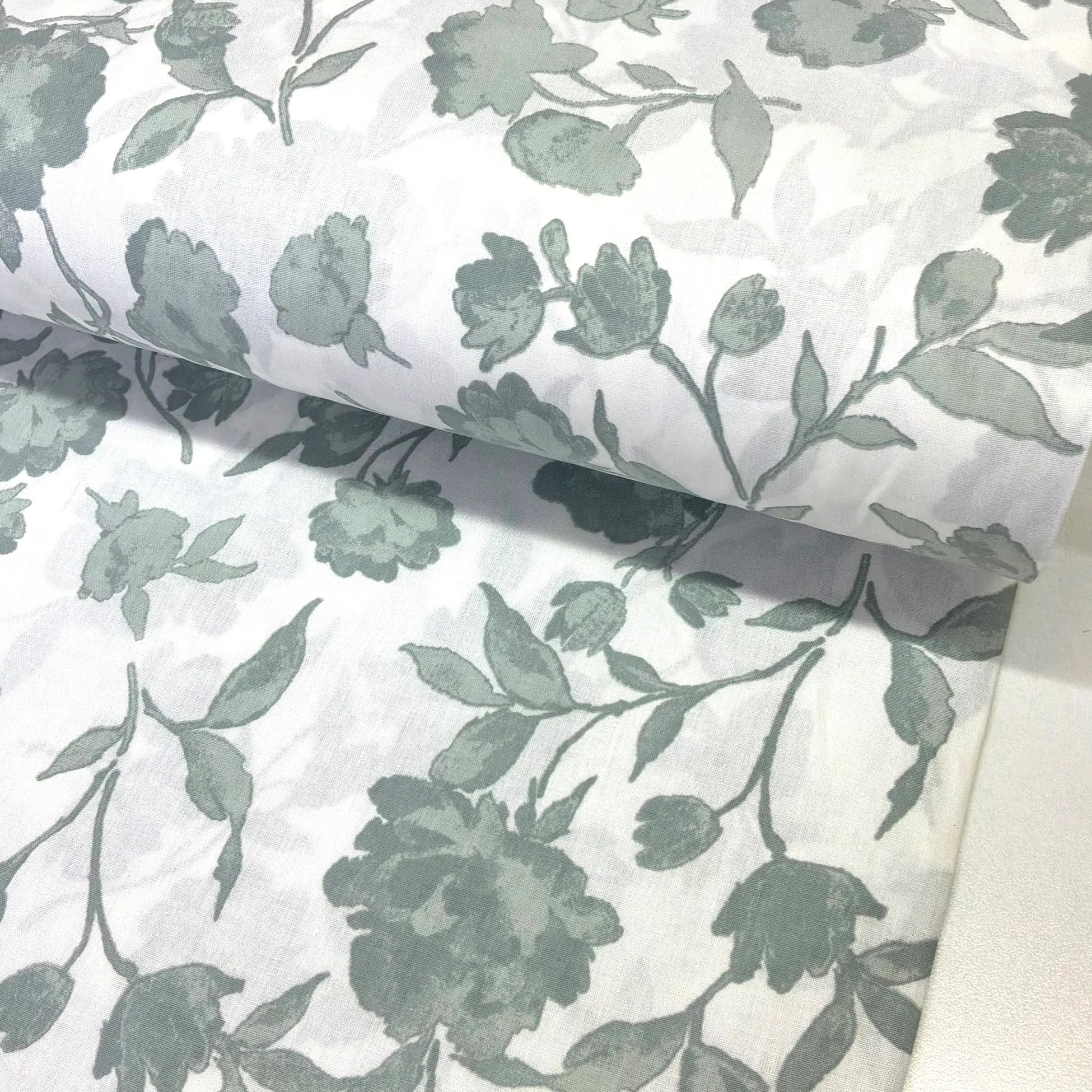 Hazy Chartreuse Roses Poplin Fabric