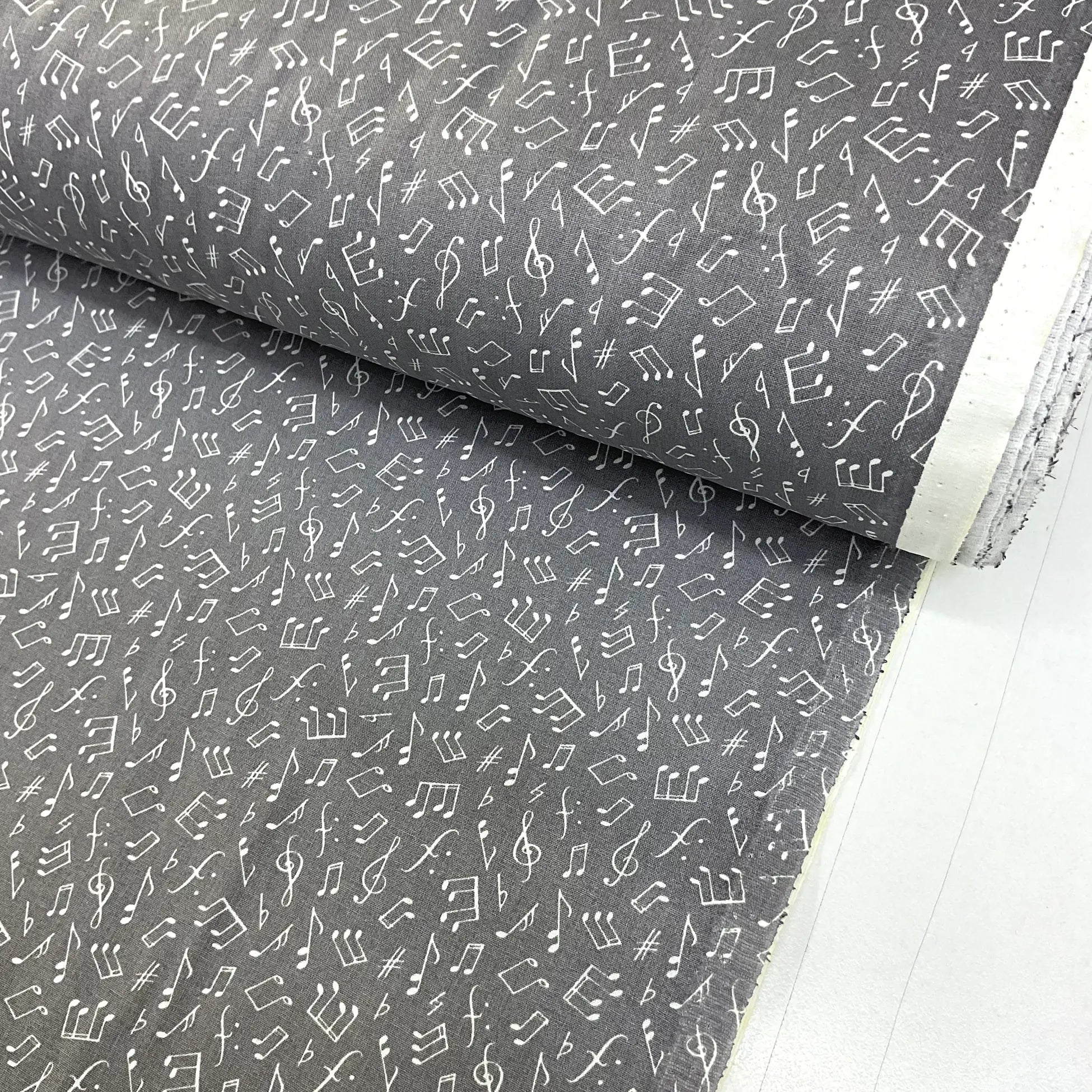 Gray & White Music Notes Poplin Fabric